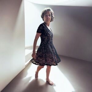 Forever 21 Black lace dress over pink. Size Small